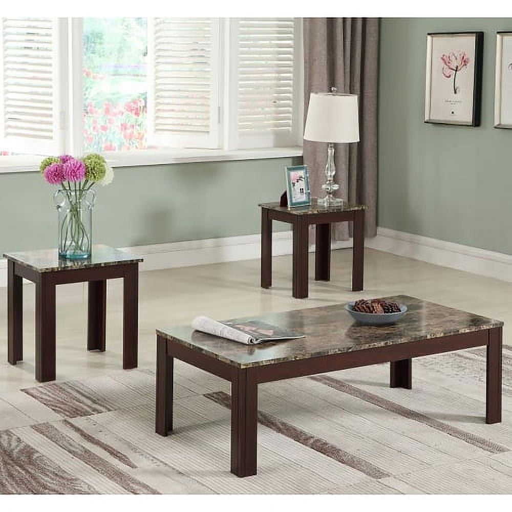 Brown Faux Marble Top 3-Piece Coffee Table Set