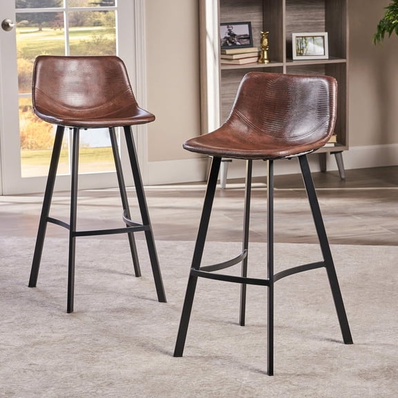 Brown 30" Faux Leather (2pcs) - Modern And Refined With Upholstered Seating Steel Frame Of 2 Practical Seat Base