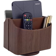 Brown 360 Degree Swiveling TV Remote Control Holder/Caddy, Leather Desk Organizer for Office and Home Furniture Decoration Storage BoxDark wood grain