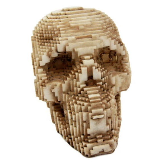 Brown 3D Pixel Skull Figurine 5"L Cubic Voxel Gamer Skull Skeleton Sculpture