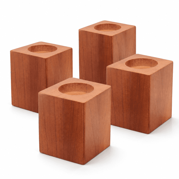 Brown 4.5in Solid Wood Furniture Risers, Heavy Duty 4.5 Inch Bed and Sofa Raisers