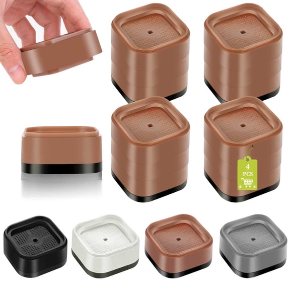 Brown 4 Pack Furniture Risers 1 Inch Heavy Duty Stackable Non-Slip Lift Blocks For Bed Sofa Cabinet Desk Chair