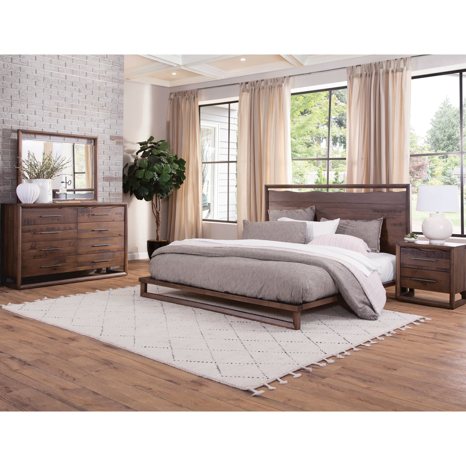 Brown 4 Piece King Bedroom - Solid Pine, Modern Rustic With Distressed ...