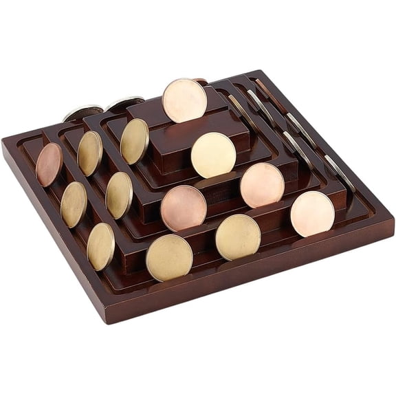 Brown 4-Tier Wooden Army Coin Holder Display Military Coins Display Case Challenge Coin Holder Display Slotted Display Riser Stands Coin Rack Display Collectible Coins Stand Desk Decor Case