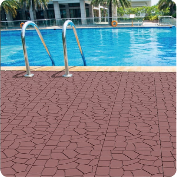 Brown 44 Pack 12 Inch Stone Textured Interlocking Patio Deck Tiles DIY PP Snap Together Outdoor Floor Tile for Balcony Porch Poolside Backyard