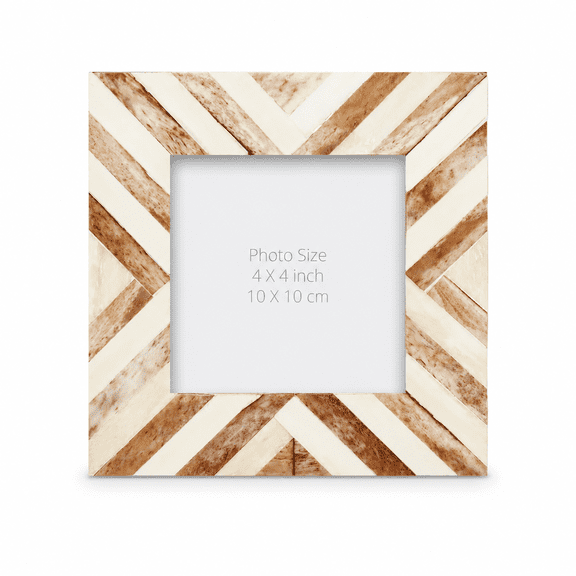 Brown 4x4 Chevron Inlay Handmade Picture Frame for Tabletop or Wall Display