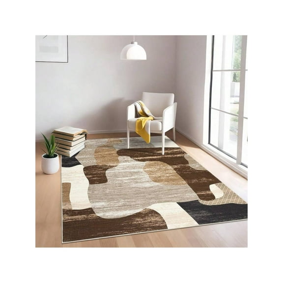 Brown-5*7 feet Machine Washable Area Rug Modern Abstract Floor Mats Non Slip NonSheddingContemporary Accent Rug Stain Resistant Soft Low Pile Indoor Carpet For Bedroom Living Room Kitchen Kids'Room