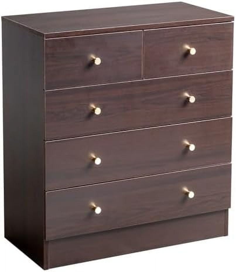 Brown 5 Drawer Dresser for Bedroom, Modern Wood Dresser Chest of ...