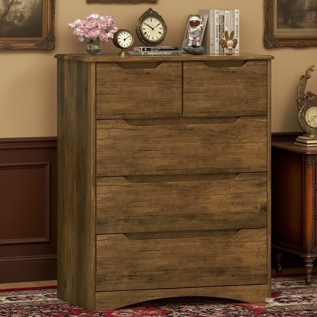 Brown 5 Drawer Dresser, Lofka Space-Saving Dresser for Bedroom with ...