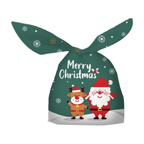 Brown 50 Pcs Christmas Bunny Ear Snack Bags, Plastic Goodie Bags For Cookies Candy, Holiday Baking Packaging