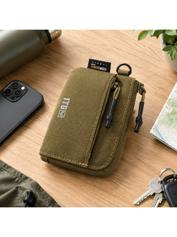 Brown 500D Cordura Zipper Wallet with ID Holder, Unisex EDC Pouch