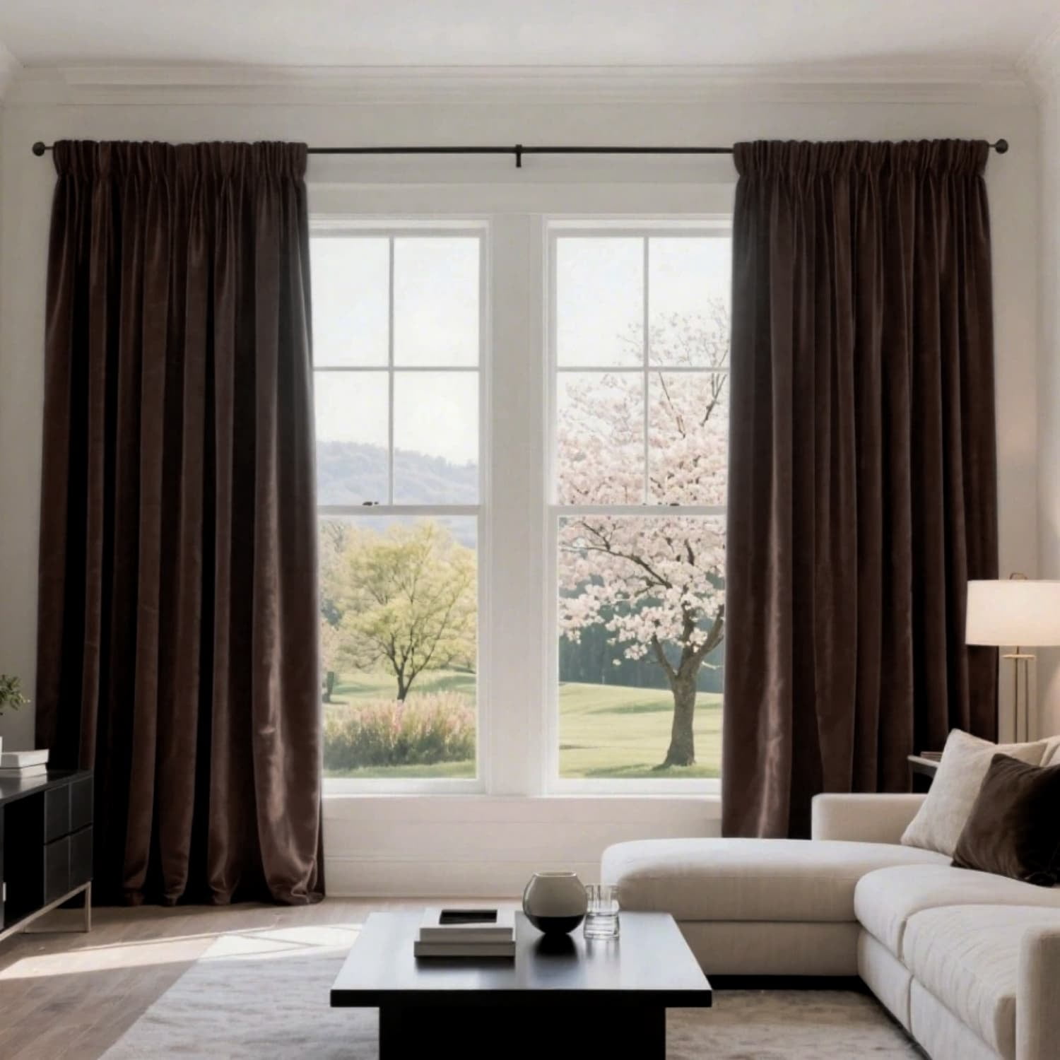 Brown 52 X 63 Velvet Curtains for Bedroom & Living Room, Thermal Insulated Light Filtering Drapes, Noise Reducing Rod Pocket Window Treatments, 2 Panels
