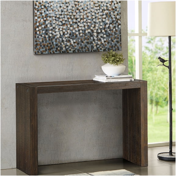 Brown 54 Inch Solid Wood Console Table for Entryway, Modern Farmhouse Sofa Table with Distressed Finish for Living Room or Kitchen