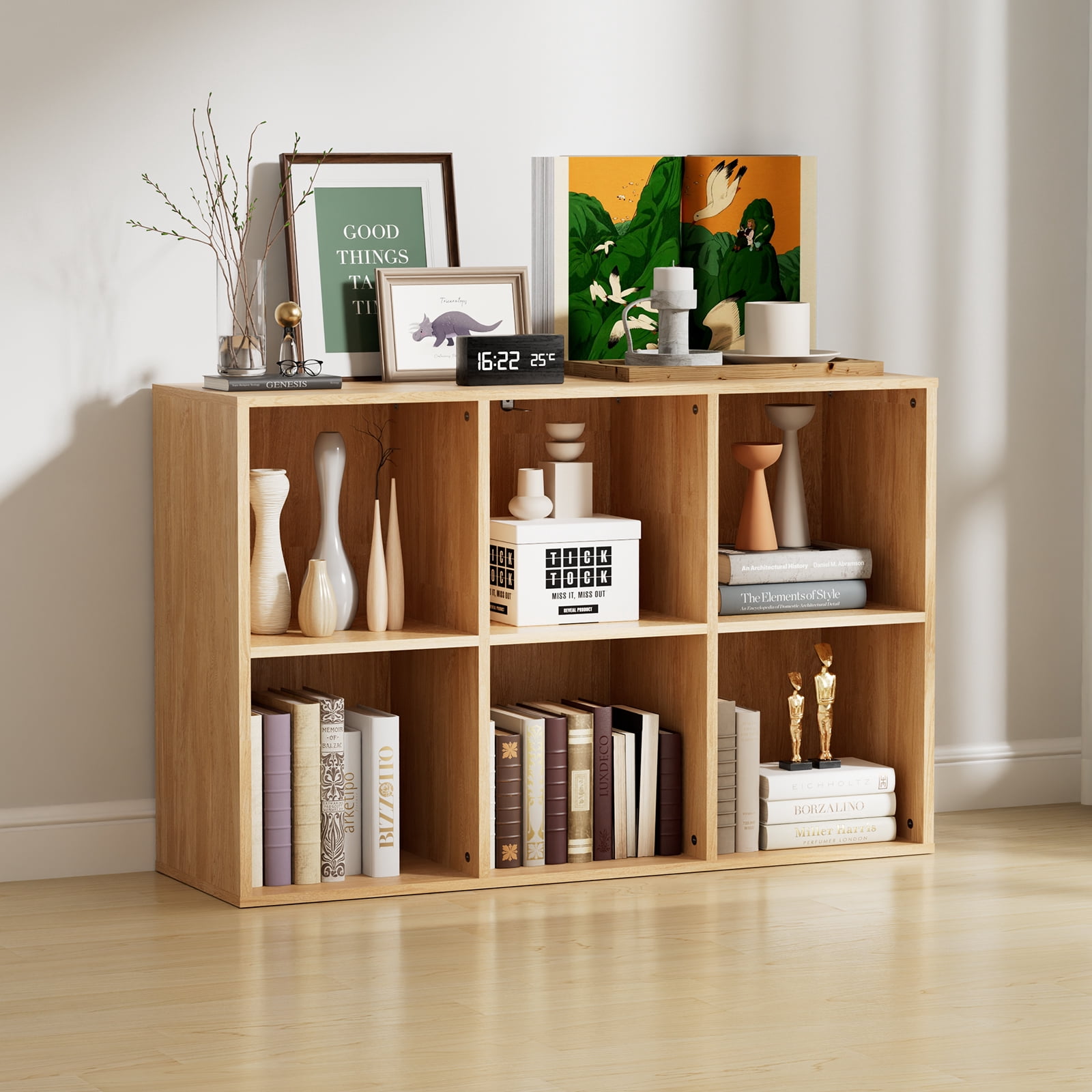 KZElegy 6 Cube 11x11inch Organizer Anti-Tip Design Storage Bookshelf ,Toy & Display Wood Cube Shelf for Home and Office,Bedroom,Brown (1PS)