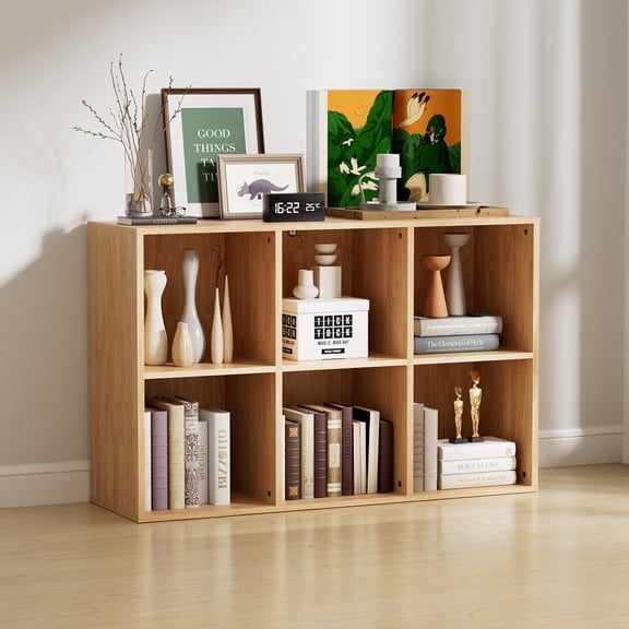 KZElegy 6 Cube 11x11inch Organizer Anti-Tip Design Storage Bookshelf ,Toy & Display Wood Cube Shelf for Home and Office,Bedroom,Brown (1PS)