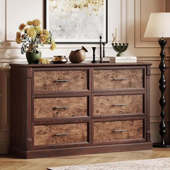 Brown 6 Drawer Dresser for Bedroom, Farmhouse 47.2" Wide Chest of Drawers with Metal Handles, Rustic Double Wood Dresser, Storage Dressers Organizer for Living Room, Nursery