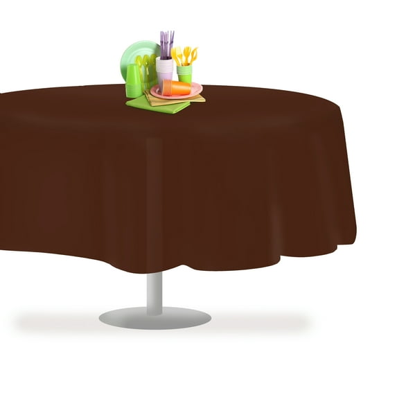 Brown 6 Pack Premium Disposable Plastic Tablecloth 84" Inch Round Table Cover By Grandipity