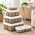 Brown 6 Pack Rectangular Woven Wicker Storage Baskets with Handles ...