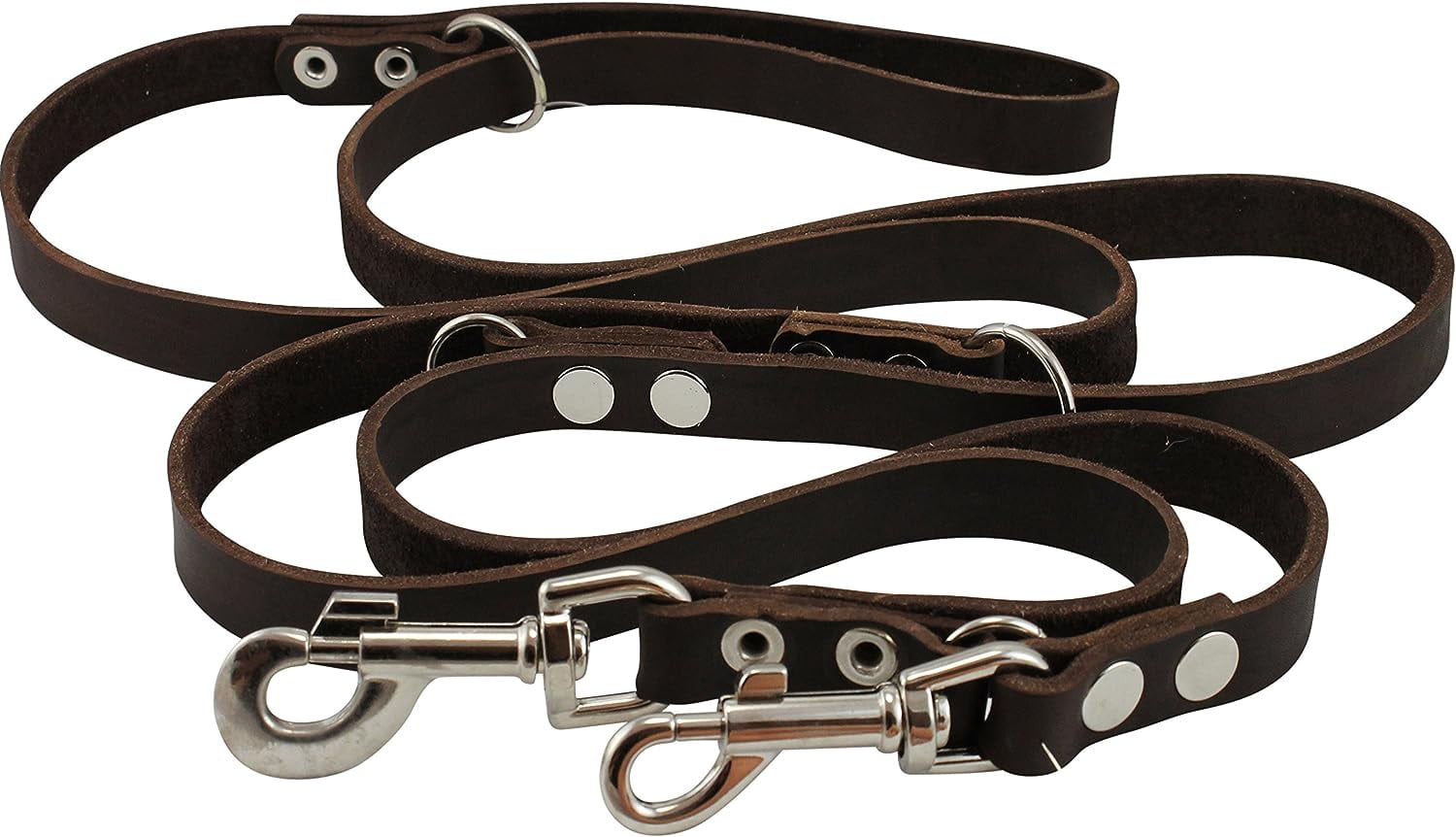 Brown 6 Way European Multifunctional Leather Dog Leash, Adjustable Schutzhund Lead 49"-94" Long, 3/4" Wide (18 mm) Large