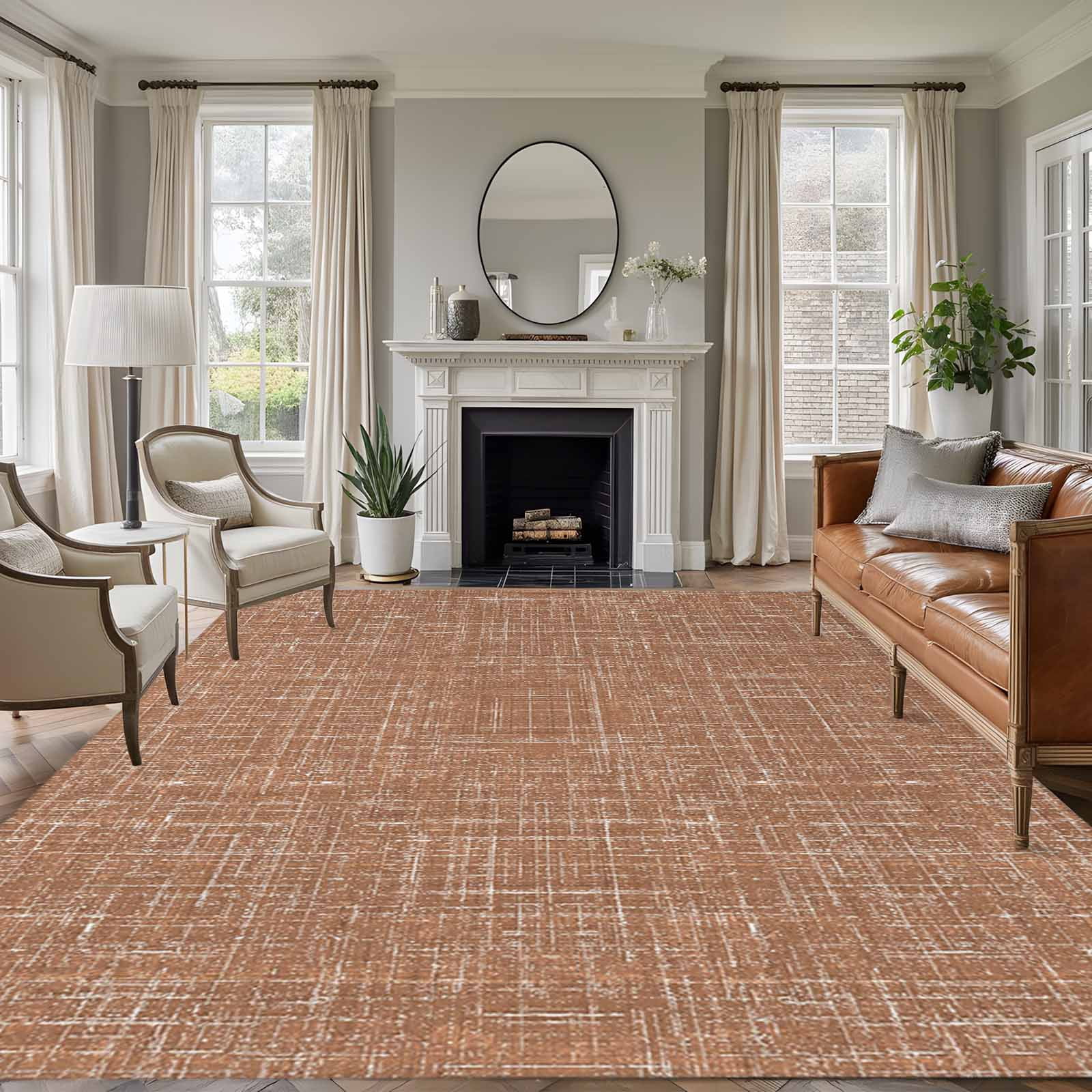 Brown 6'x9' Rug for Dining Room Table and Chair Setup, Abstract Modern ...