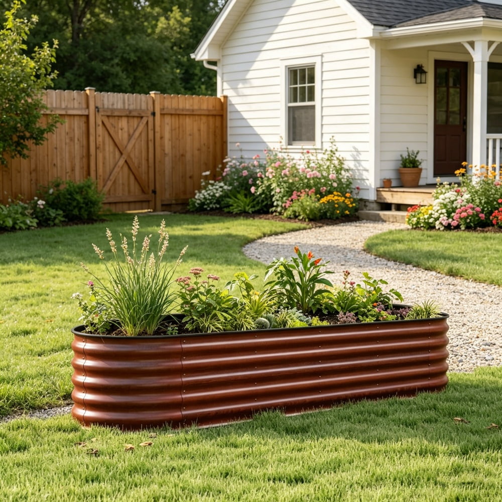Brown 7-Drawer Raised Garden Bed, Galvanized Steel Planter with Modular Design, Easy Assembly for Outdoor Gardening