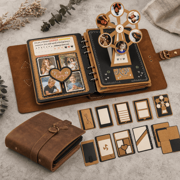 Brown 8.46"x7.28"x1.77" Scrapbooking Kit Leather Memory Album