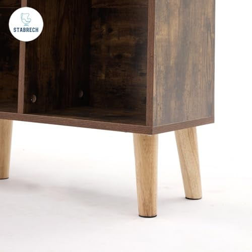 Brown 8 Horizontal Bookshelf, 3 Tier Cube Storage Organizer, Wood Tall Bookshelf with Legs, Mid Century Bookshelf, Short Bookshelves for Bedroom, Kids, Living Room, Office