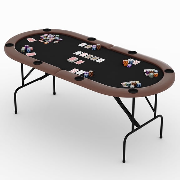 Brown 8-Player Oval Poker Table  71 Collapsible Casino-Style Felt Game