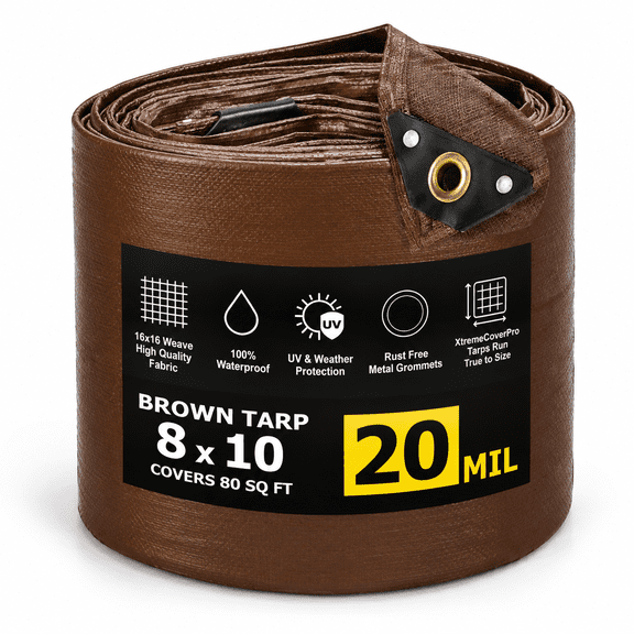 Brown 8'x10' 20mil Heavy Duty Waterproof UV Protection Polyethylene Tarp
