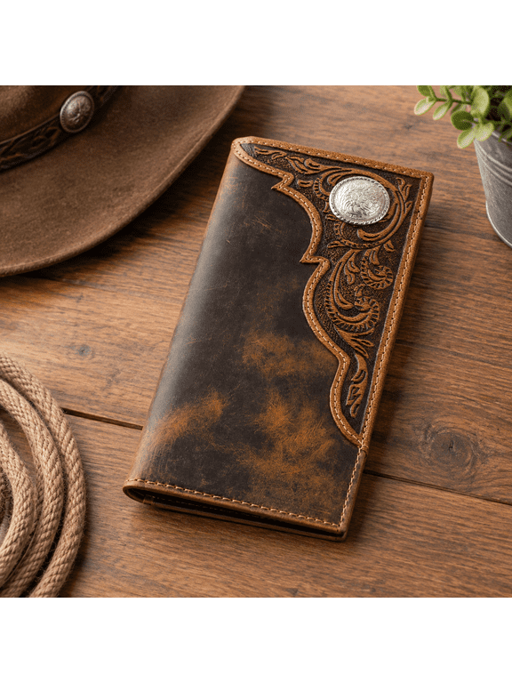 Brown 82 Genuine Leather Long Bifold RFID Blocking Checkbook Wallet for Men