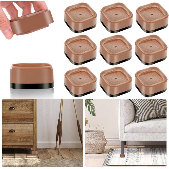Brown 9 Pack Furniture Risers 1 Inch Heavy Duty Stackable Non-Slip Lift Blocks For Sofa Cabinet Bed Desk Chair