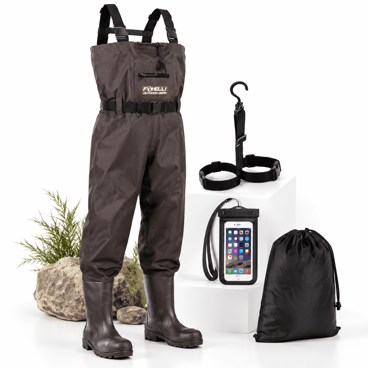 Brown 9 Waterproof Chest Waders for Fishing with Integrated Boots ...
