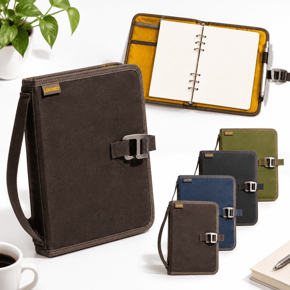 Brown A5 Binder 6-ring Water-resistant Waxed Canvas Lay-flat Refill-friendly Notebook for Work Travel Planning
