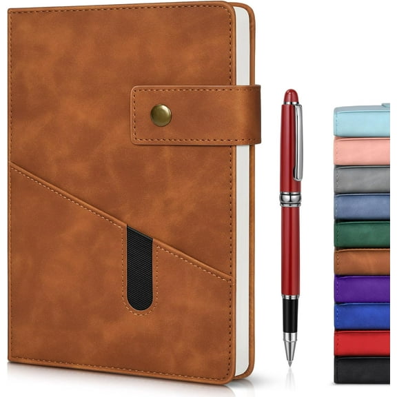 Brown A5 Lined Leather Journal Notebook for Men Women,5.9" X 8.4" Personalized Hardcover Journal with Pen,200 Pages 100 Gsm Thick Ruled Paper Daily Diary for Travel,Business,Work,Writing