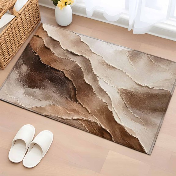 Brown Abstract 2'x3' Washable Rug,Vintage Gradient Waves Oil Painting Modern Art Non-Slip Doormat Area Rugs for Entrance Bathroom Bedsides,Front Doormat Carpet for Kitchen Bedroom,Entryway Floor Mat