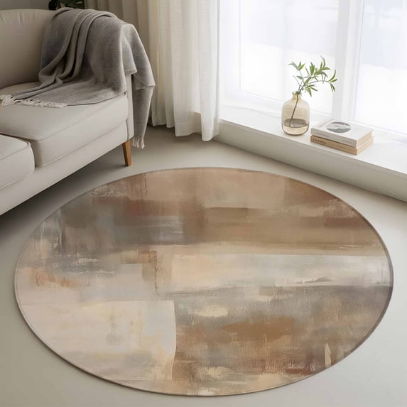 Brown Abstract 3FT Round Area Rugs for Living Room Texture Gradient ...