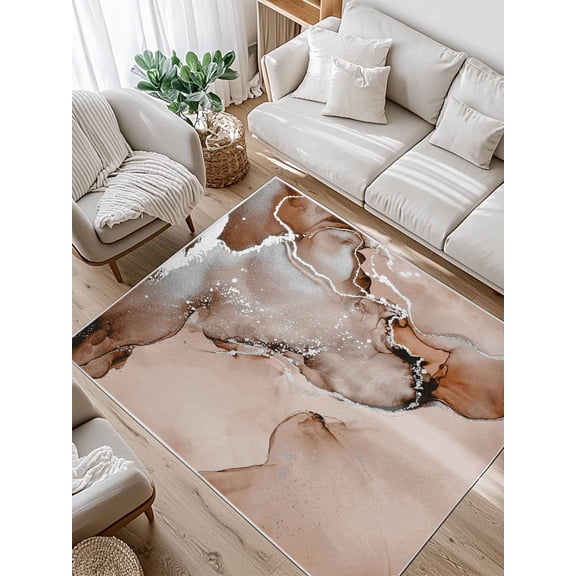 Brown Abstract Area Rug for Bedroom 5x7 Ft Silver Marble Ripples Clouds Luxury Fluid Art Super Soft fuzzy Throw Rug Non-Slip Fluffy Plush Indoor Floor Carpet for Living Room Nursery Home Decor