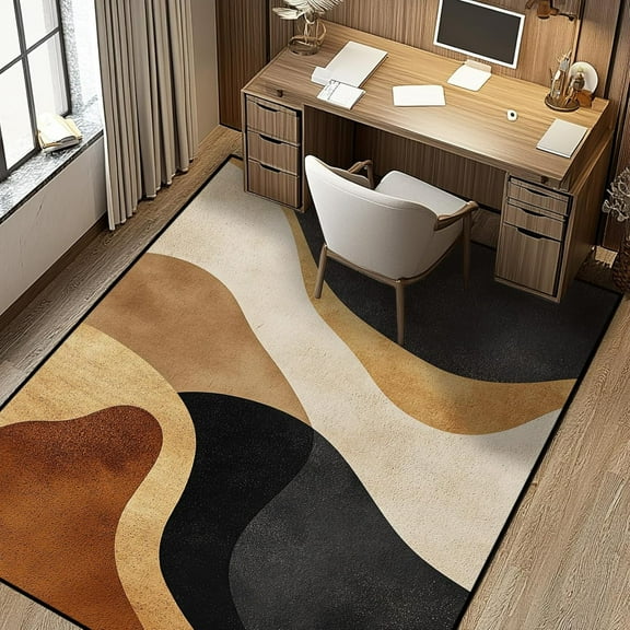 Brown Abstract Area Rug Black Tan Washable Rugs For Living Room Bedroom Earth Tone Non-Slip Soft Floor Large Carpet For Office Entryway Bathroom 1x2ft