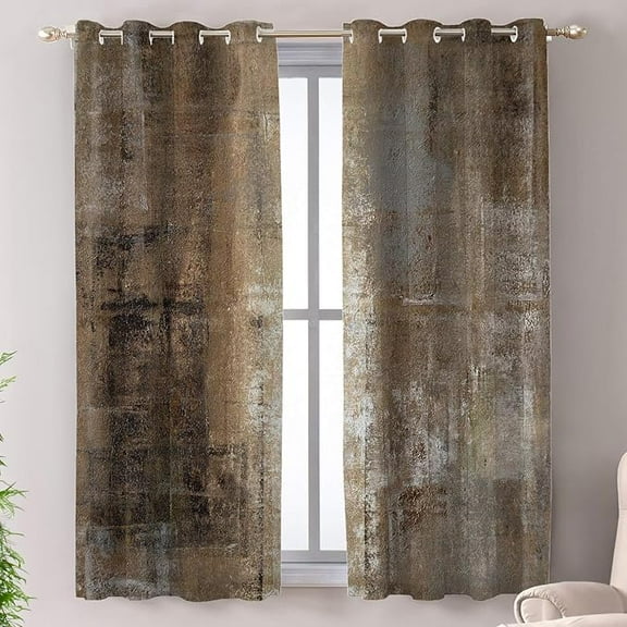 Brown Abstract Art Blackout Window Curtains, Grey Thermal Insulated Curtains Grommet Top Window Drapes For Living Room, Bedroom 26"W x 54"L (Pack of 2)