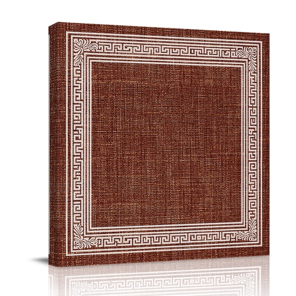 Brown Abstract Art Canvas Wall Art for Living Room, Vintage Linen Greek Key Geometric Poster Print Painting for Bedroom Office Home Decoration Wall Pictures Prepare To Hang 8"x8"