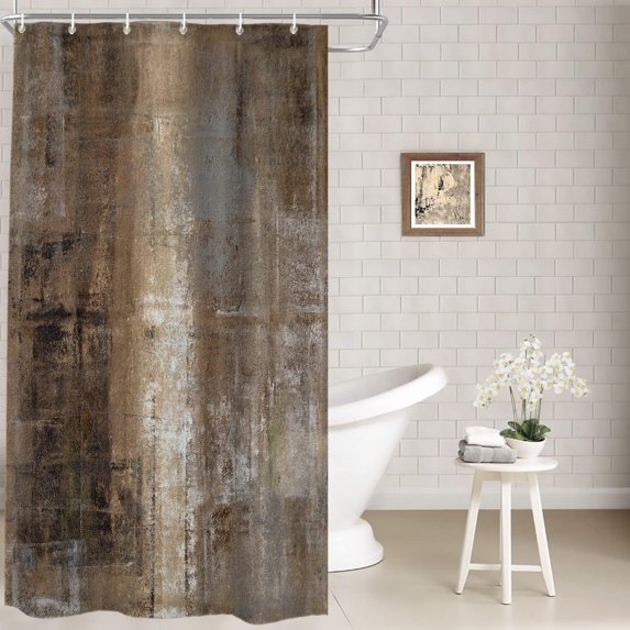 Brown Abstract Art Decor Shower Curtain, Grey Acrylic Bathroom Decor Polyester Fiber Plastic Rings Quick-Drying Waterproof for Bathtubs/Bathroom, 72x36 inches