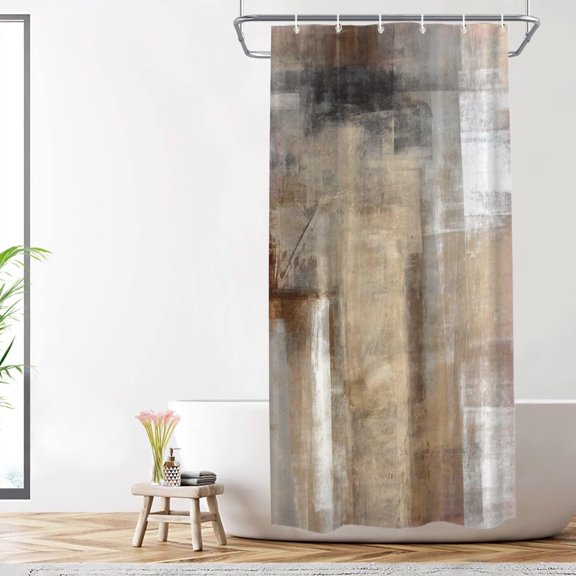 Brown Abstract Art Decorative Shower Curtain, Beige Painting Bathroom Décor Polyester Fiber Waterproof with Plastic Rings for Shower Stall Bathtubs 72 x 36 in