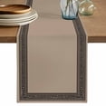 thumbnail image 1 of Brown Abstract Art Table Runner, Vintage Linen Black Greek Key Geometric Cotton Linen Kitchen Table Decoration Washable Dining Tabletop Runners for Home Party Decor 13x90 Inches, 1 of 9