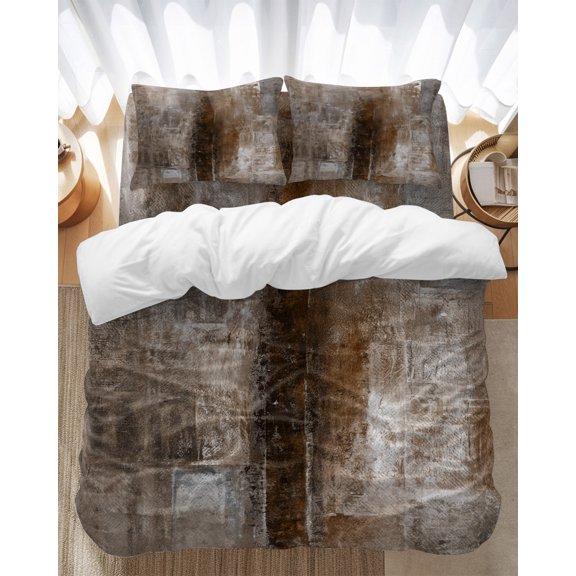 Brown Abstract Bedding Duvet Cover Set King Size 4 Pieces Vintage Graffiti Mottled Texture Bedding Set with Zipper Closure, 1 Comforter Cover 92x106 Inches 1 Flat Sheet & 2 Pillow Cases