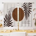 thumbnail image 1 of Brown Abstract Boho Mid Century Small Kitchen Curtains Modern Leaf Window Treatment Plant Chic Cafe Short Window Curtains for Bathroom Dining Laundry Room Tier Treatment Drapes 27.5x39 inch, 1 of 6