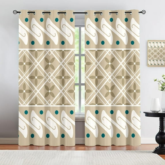 Brown Abstract Geometry Living Room Curtains, White Lines Blackout Curtains For Bedroom, 3D Print Light Filtering Drapes For Dorm Classroom Laundry Room Study 21"W x 45"L (Pack of 2)