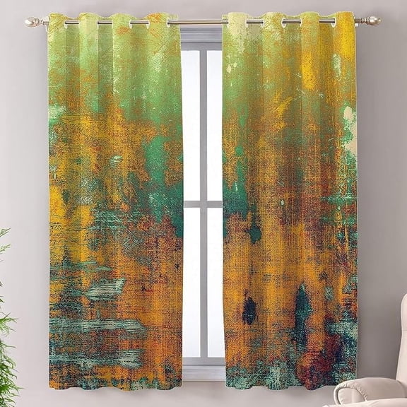 Brown Abstract Grunge Blackout Window Curtains, Red Texture Thermal Insulated Curtains Grommet Top Window Drapes For Living Room, Bedroom 42"W x 84"L (Pack of 2)