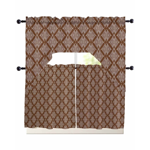 Brown Abstract Kitchen Curtains Set for Windows 3 Piece Cafe Curtains ...