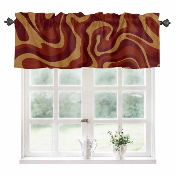 Brown Abstract Line Kitchen Valances for Windows 54x18 Inch Kitchen Curtains Valances Rod Pocket Geometric Distortion Texture Fluid Art Bathroom Window Valances for Window Treatment Decor