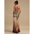 thumbnail image 1 of Brown Abstract Print Deep V-Neck Backless Bodycon Maxi Dress, Mermaid Silhouette Evening Dress, 1 of 7